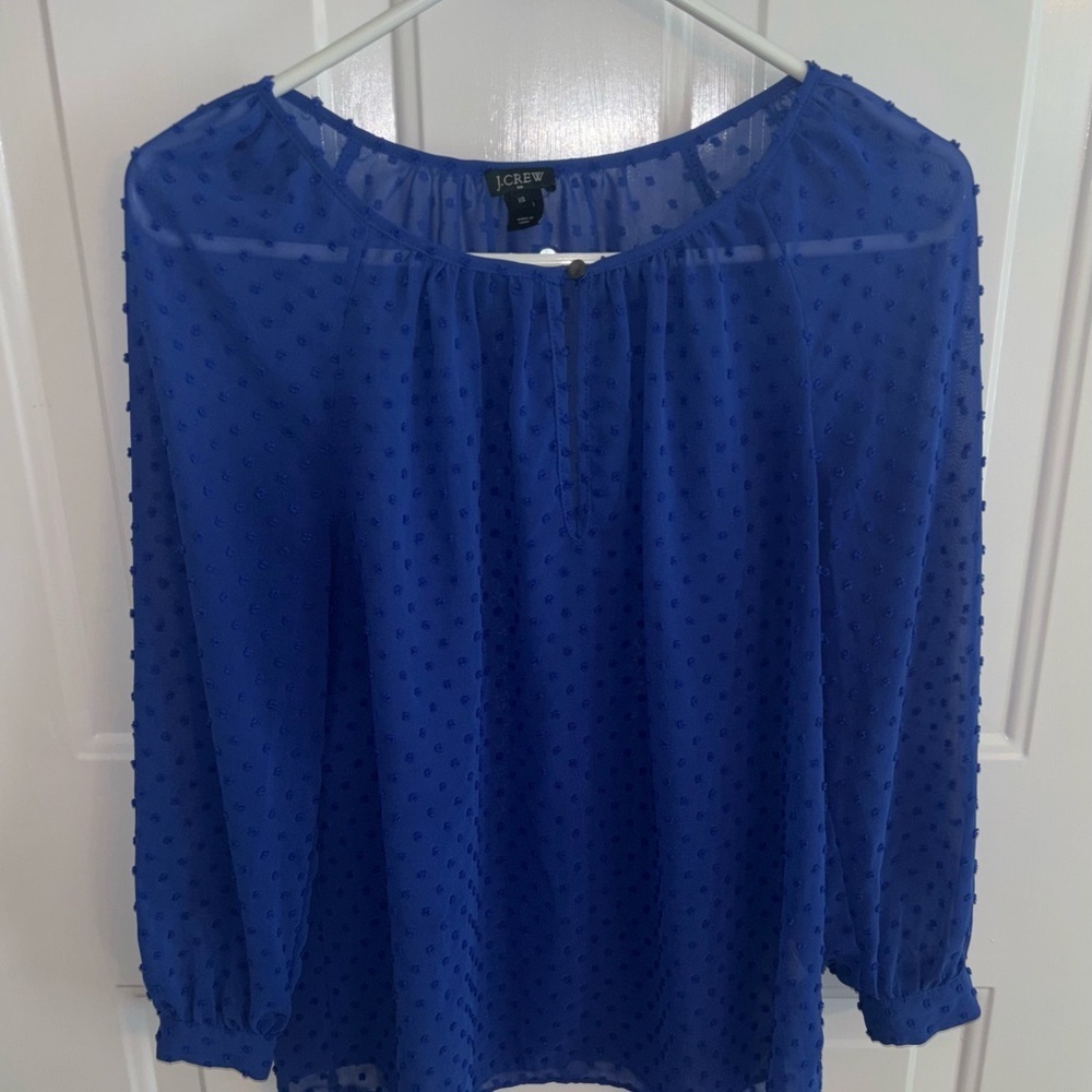 J.Crew XS Blue Swiss Dot Sheer Blouse Long Sleeve Lightweight Top